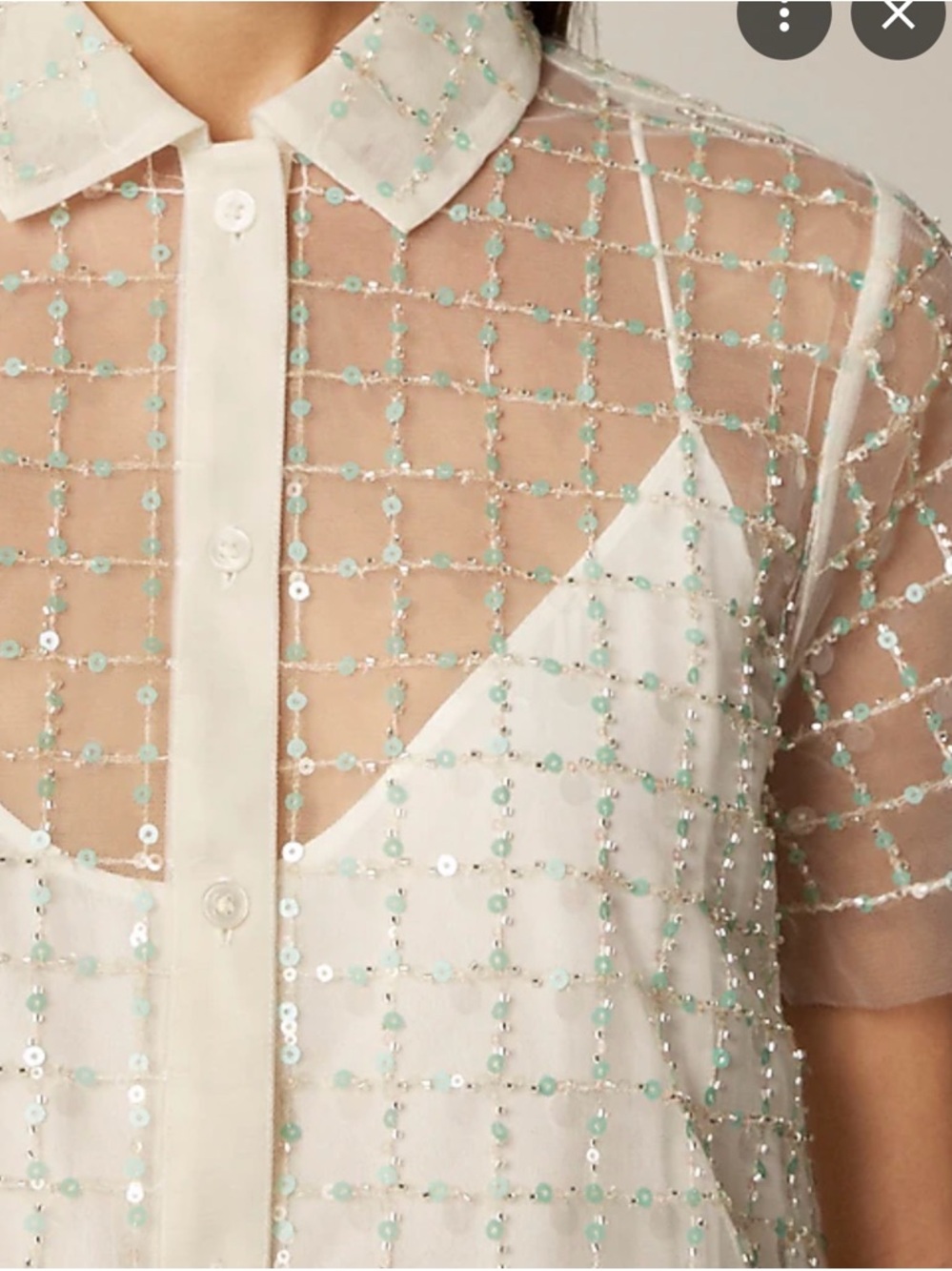 J.Crew Collection Ivory Sequined Mesh Overlay Top